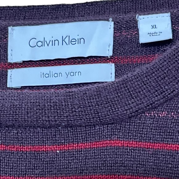 Calvin Klein Men's Sweater Red Stripes Long Sleeve Size XL Crew Neck Wool Blend - Picture 3 of 6